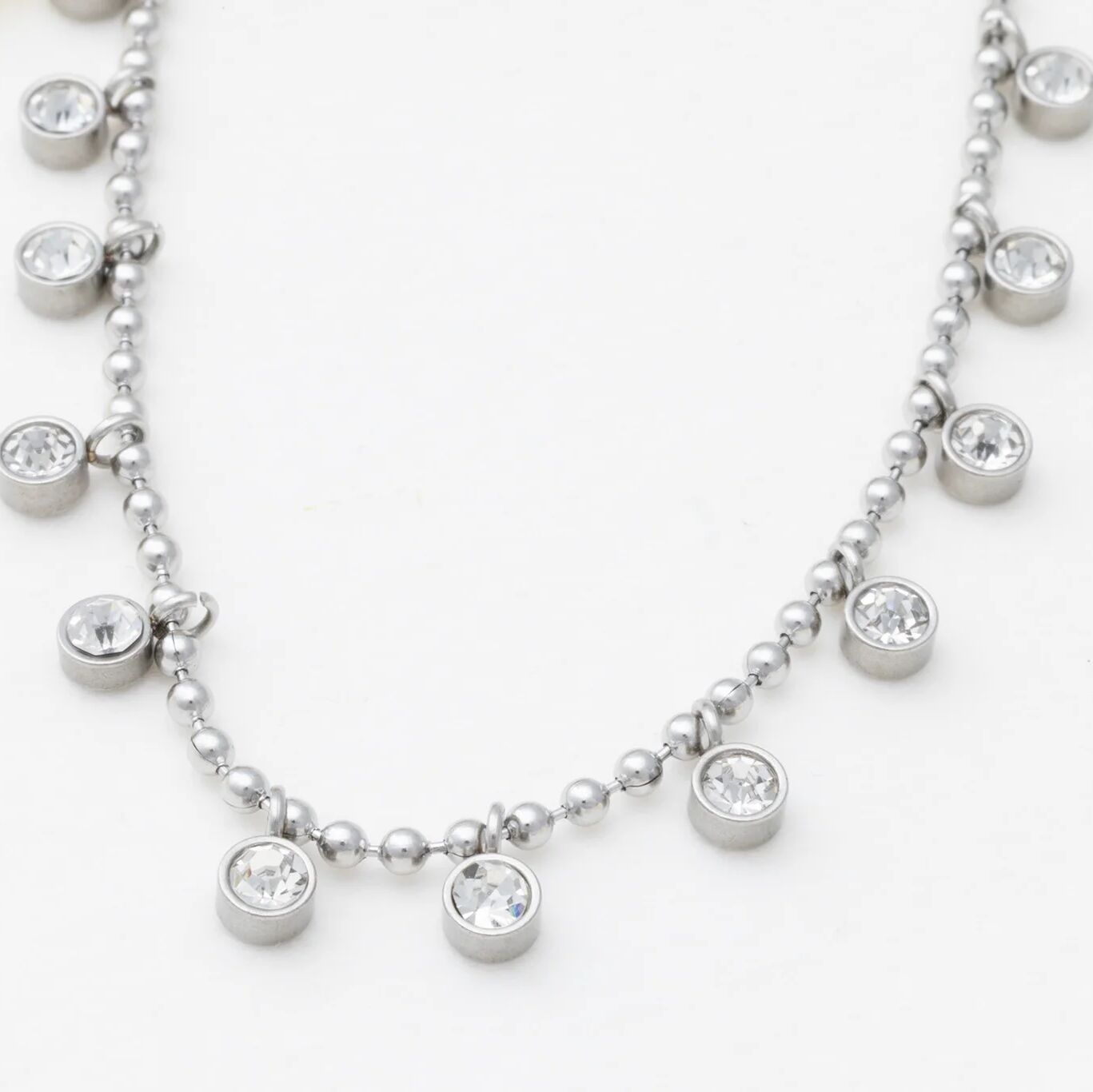 18K Gold PVD Stainless Steal Round Stone Dangle Necklace- silver studio