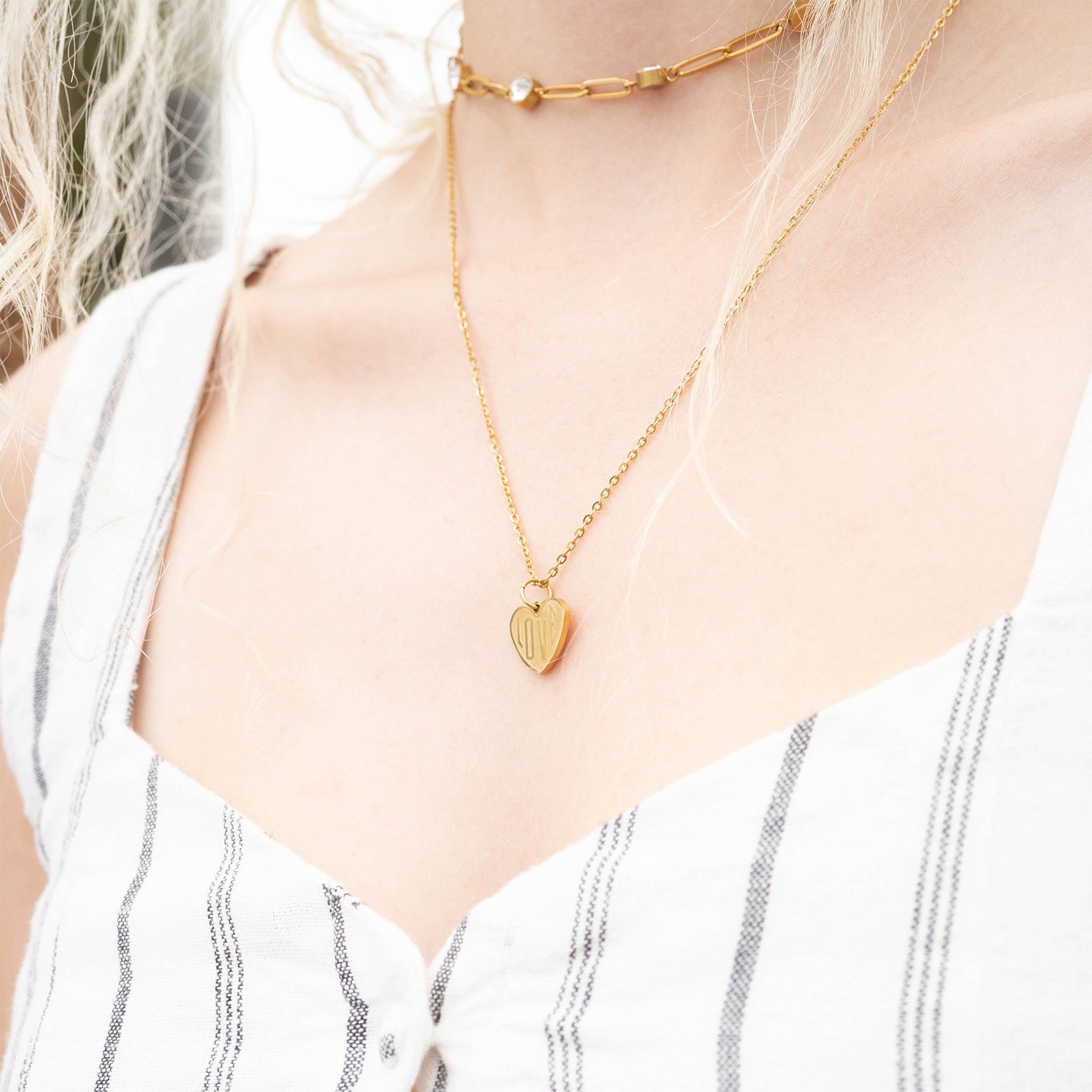 18K Gold Heart Charm – Polished Stainless Steel Pendant for Sensitive Skin