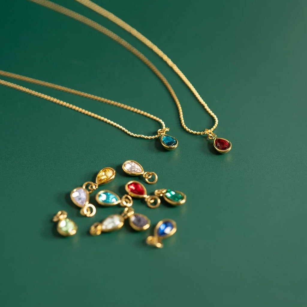 18K Gold PVD Teardrop Birthstone Charm
