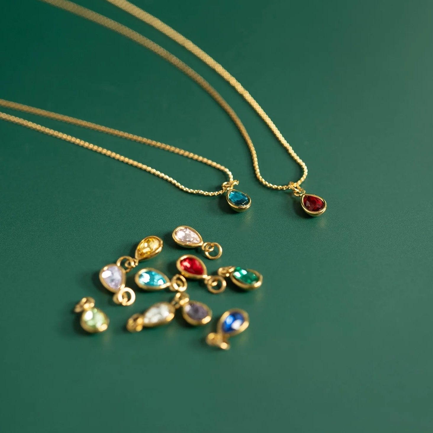 18K Gold PVD Teardrop Birthstone Charm