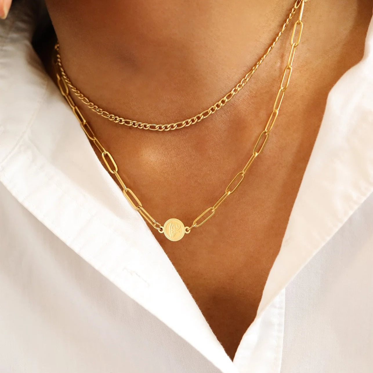 18K Gold PVD Paperclip Connector Chain Necklace