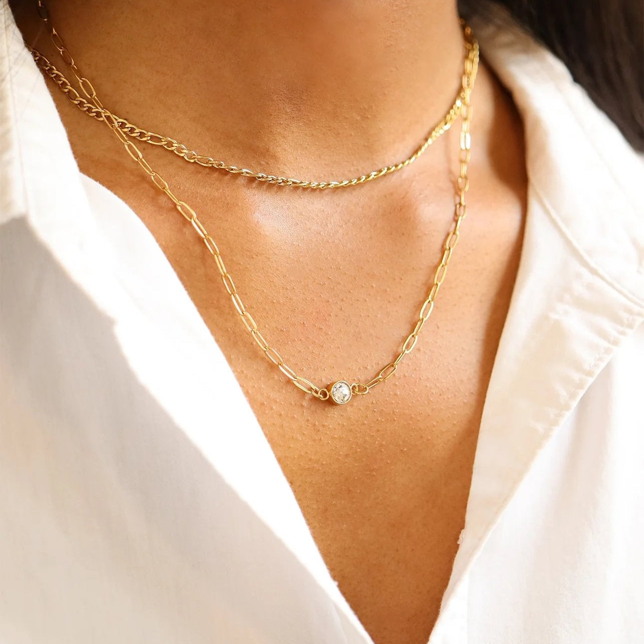 18K Gold PVD Paperclip Connector Chain Necklace