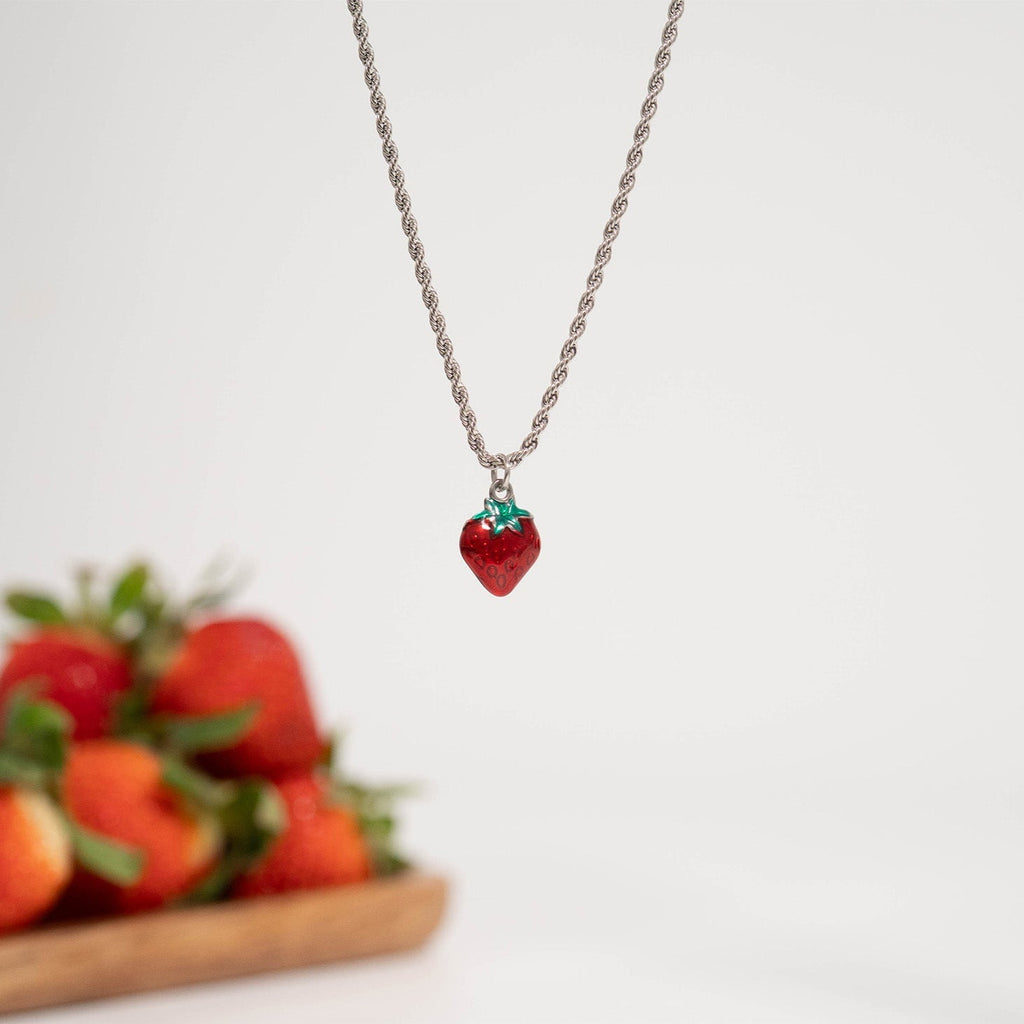 18K Gold Strawberry Charm – Stainless Steel Epoxy Fruit Pendant | Non Tarnish Finish