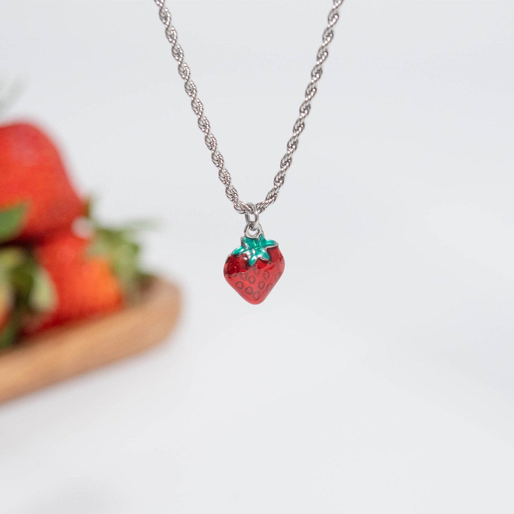 18K Gold Strawberry Charm – Stainless Steel Epoxy Fruit Pendant | Non Tarnish Finish