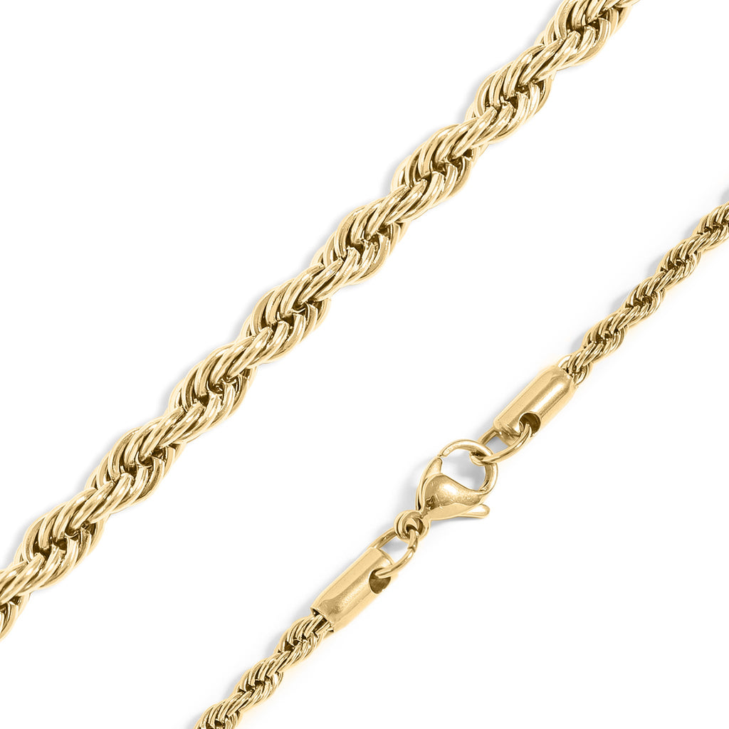 Gold Rope Chain Necklace – Lightweight 18K Stainless Steel Durable Jewelry