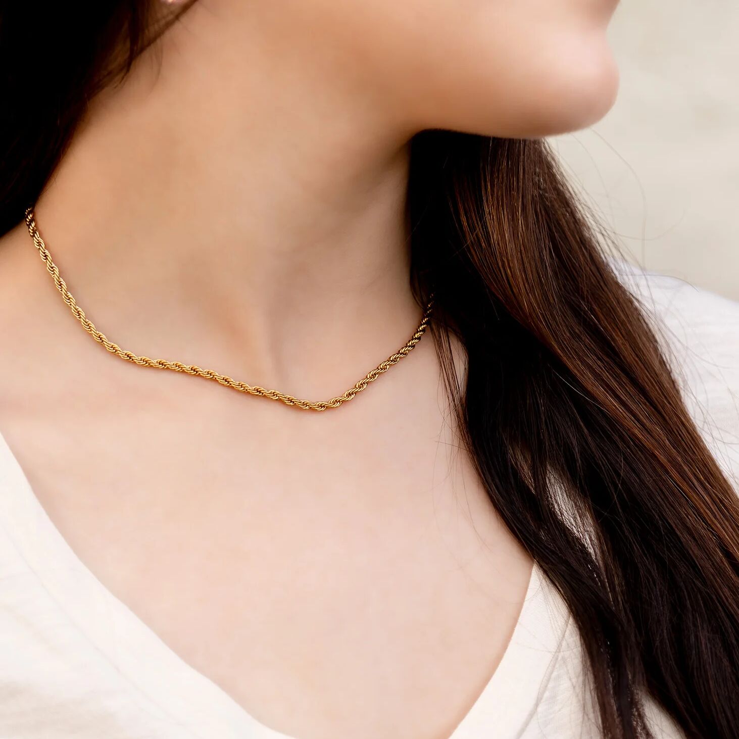 Gold Rope Chain Necklace - 14K Gold Filled PLUS, Tarnish Resistant, 16"