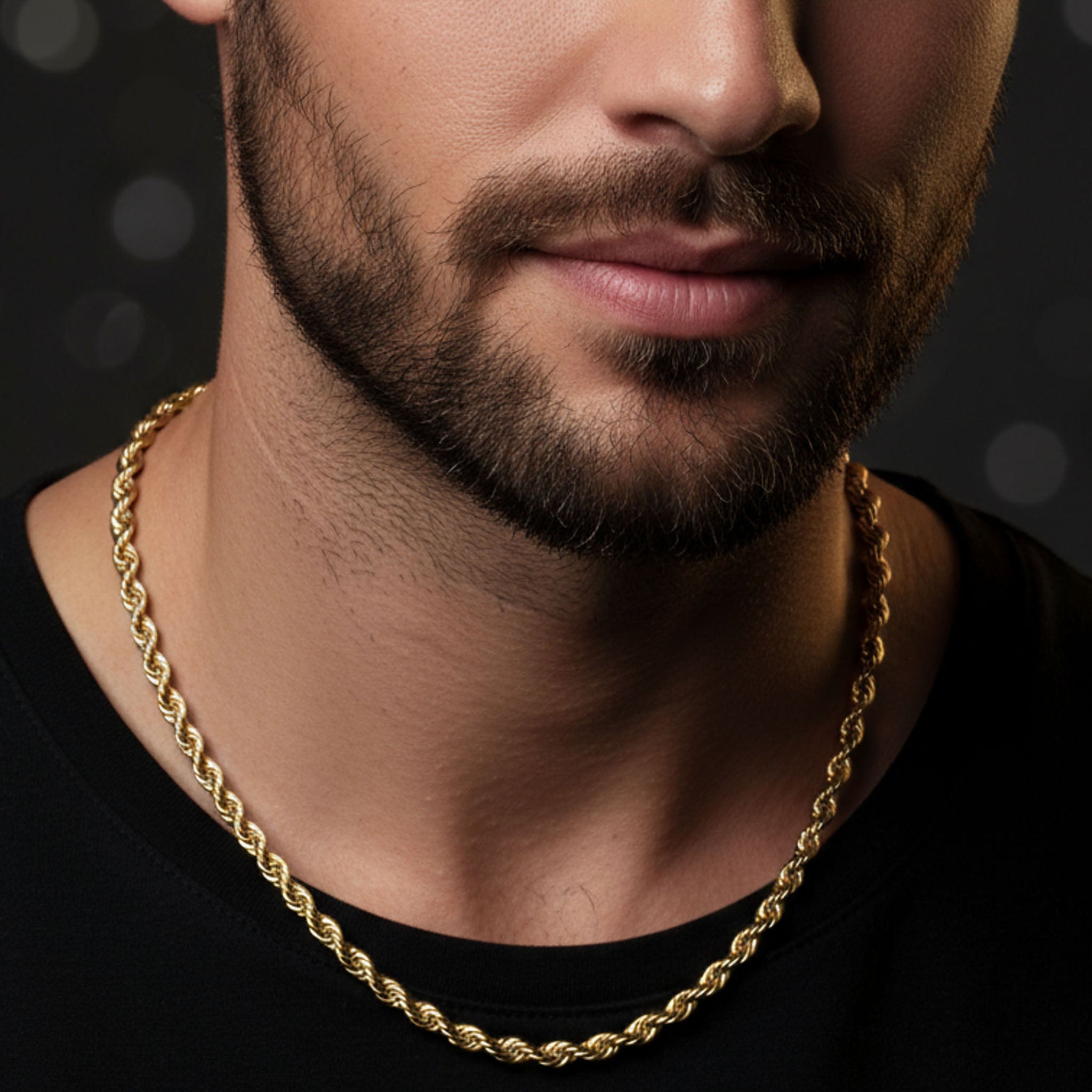 Gold Rope Chain Necklace – Lightweight 18K Stainless Steel Durable Jewelry