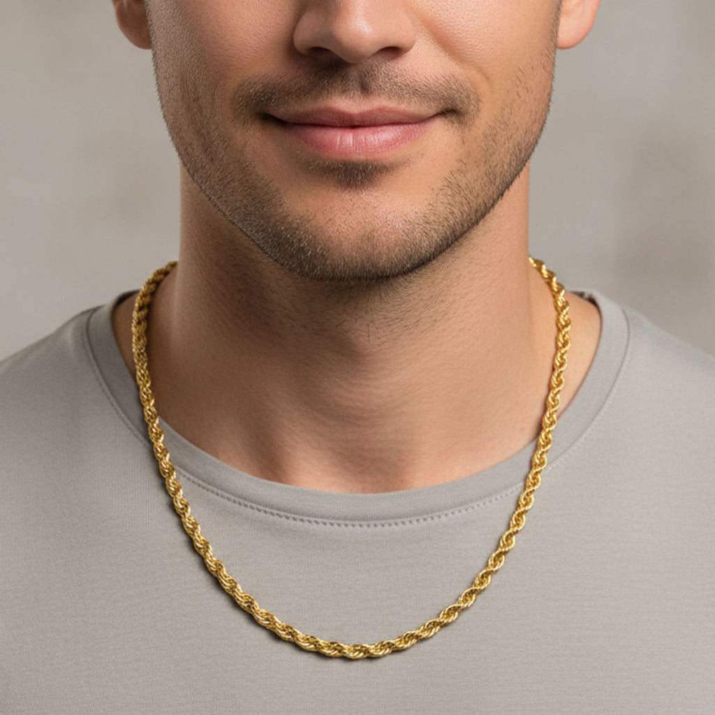 Gold Rope Chain Necklace – Lightweight 18K Stainless Steel Durable Jewelry