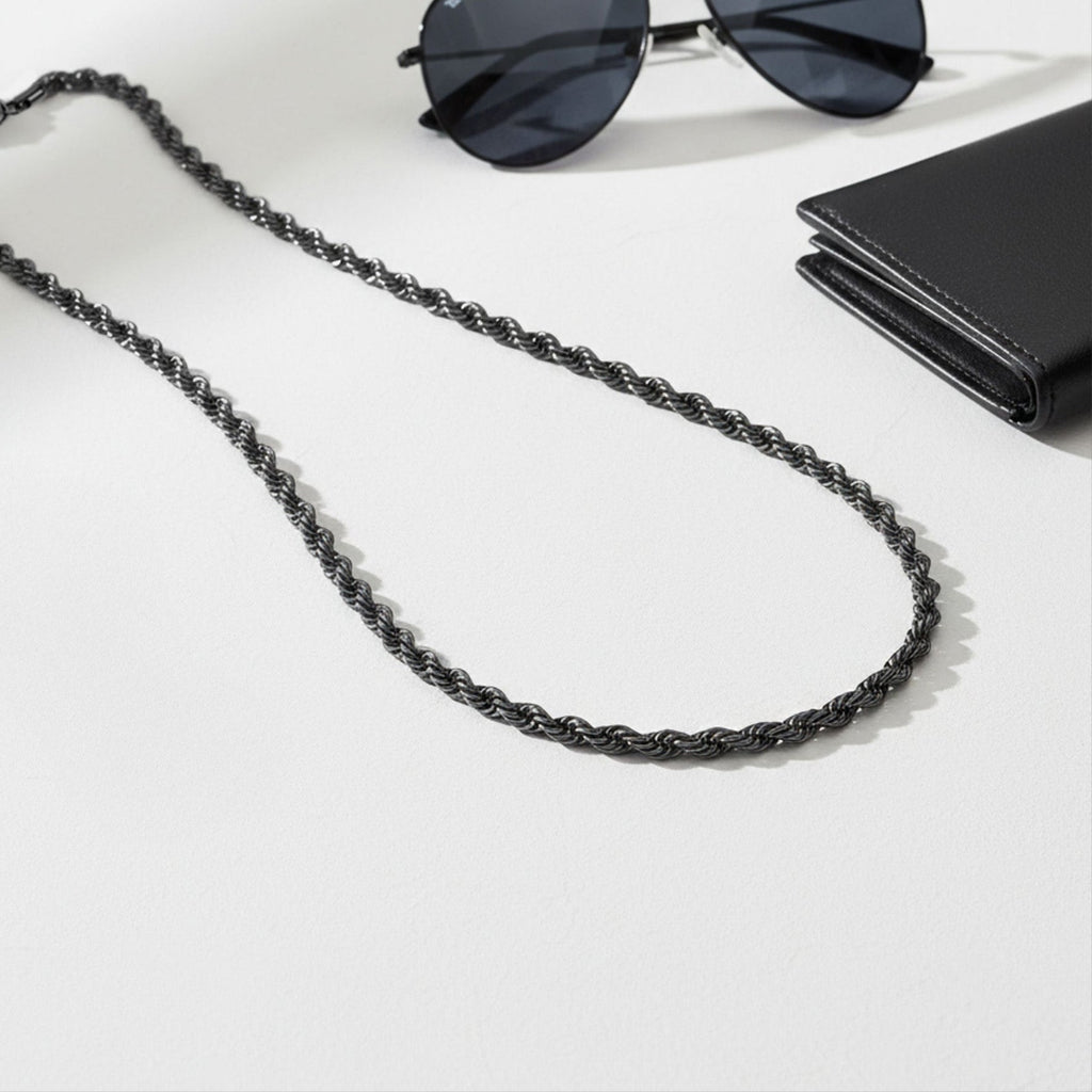Black Stainless Steel Rope Chain Necklace / CHN9704