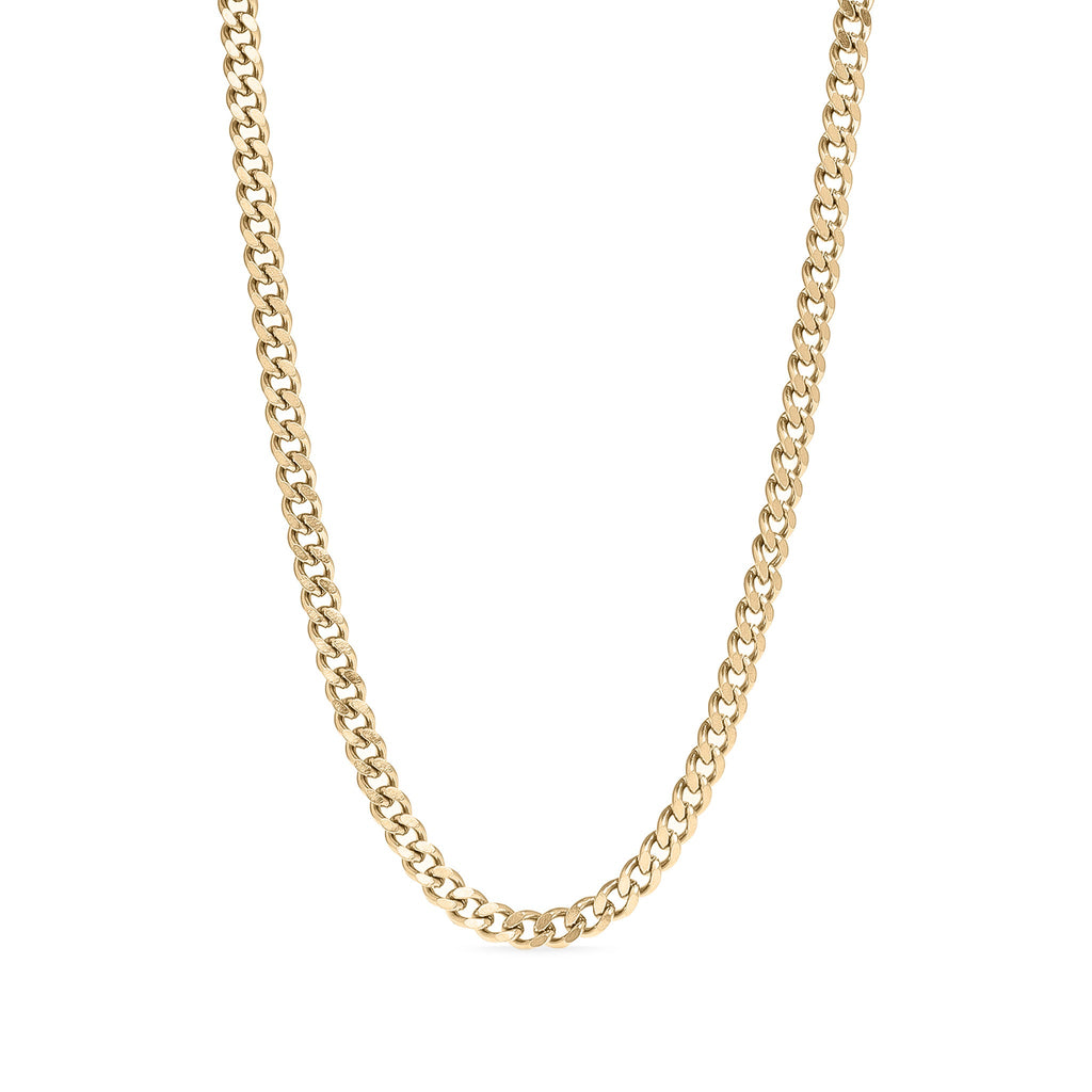 18K Gold Curb Chain – Diamond Cut Flat Stainless Steel Necklace with Lobster Claw Clasp