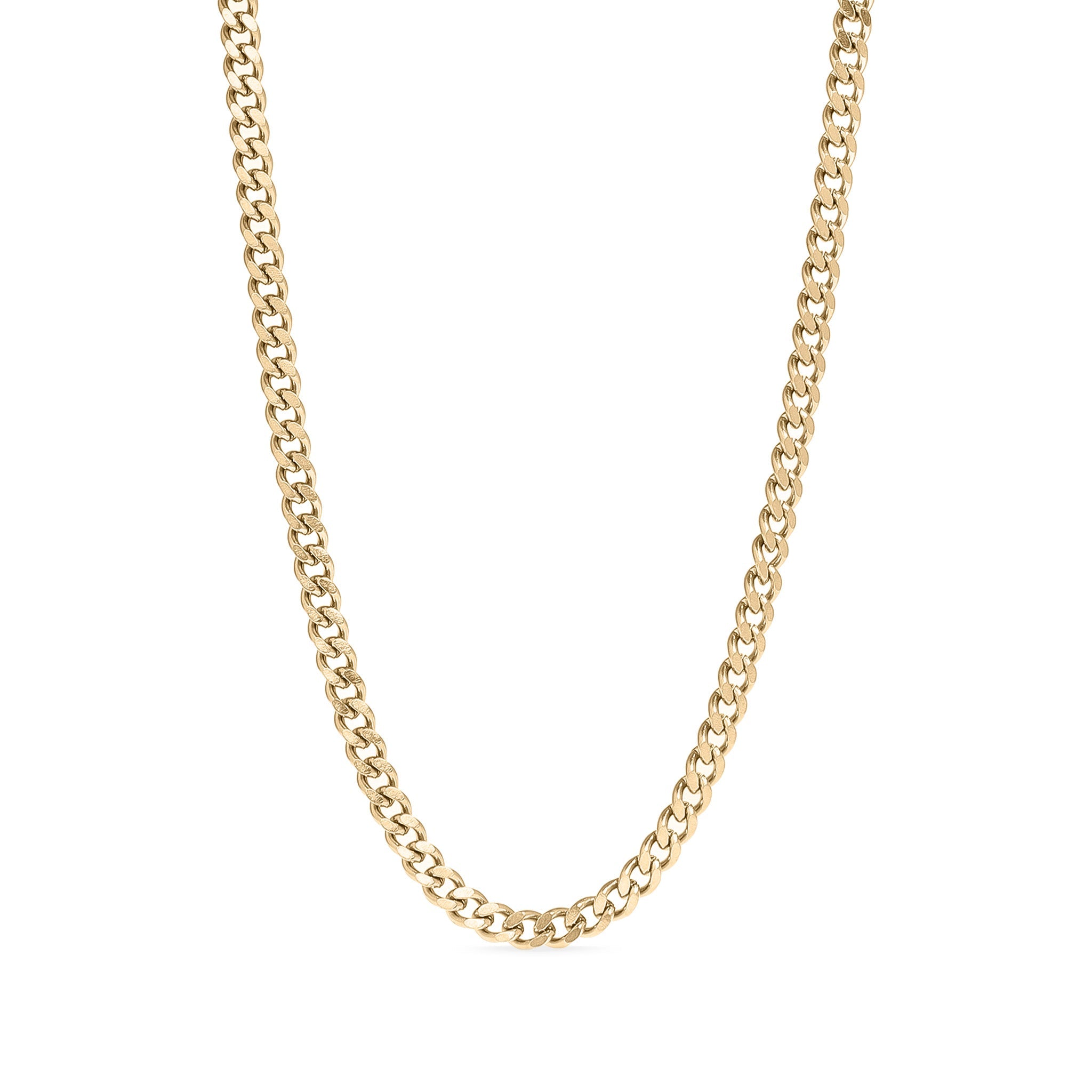 18K Gold Curb Chain – Diamond Cut Flat Stainless Steel Necklace with Lobster Claw Clasp