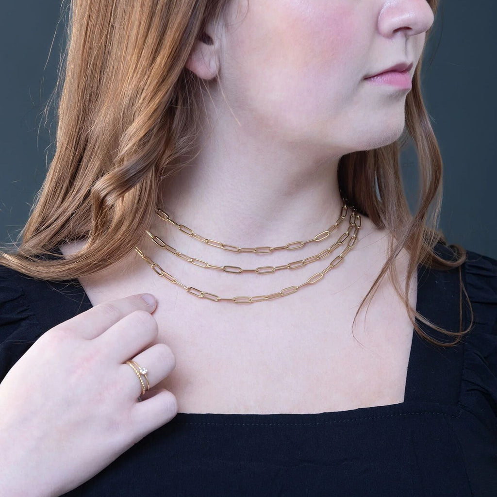 14K Gold Filled Necklace – Paperclip Chain, Lightweight Hypoallergenic Jewelry