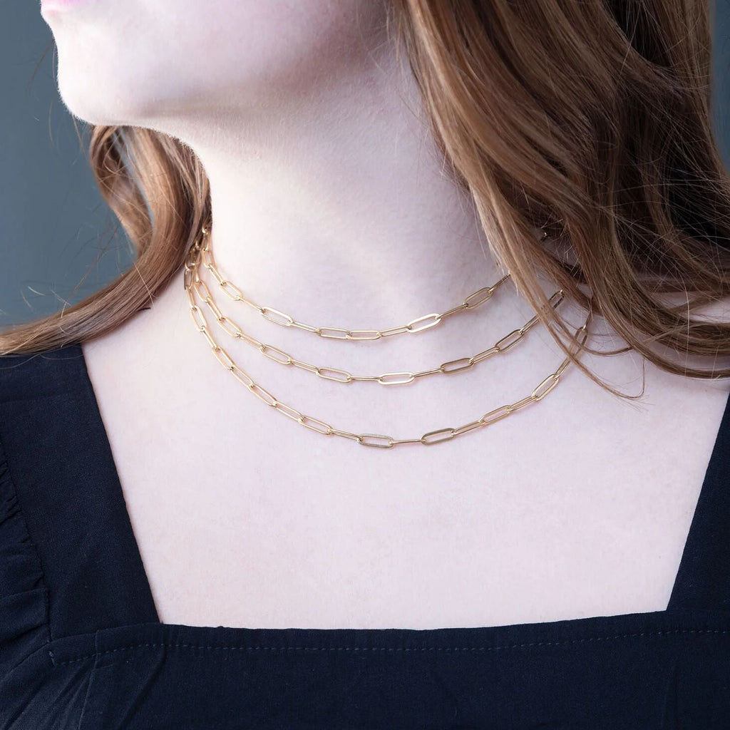 14K Gold Filled Necklace – Paperclip Chain, Lightweight Hypoallergenic Jewelry