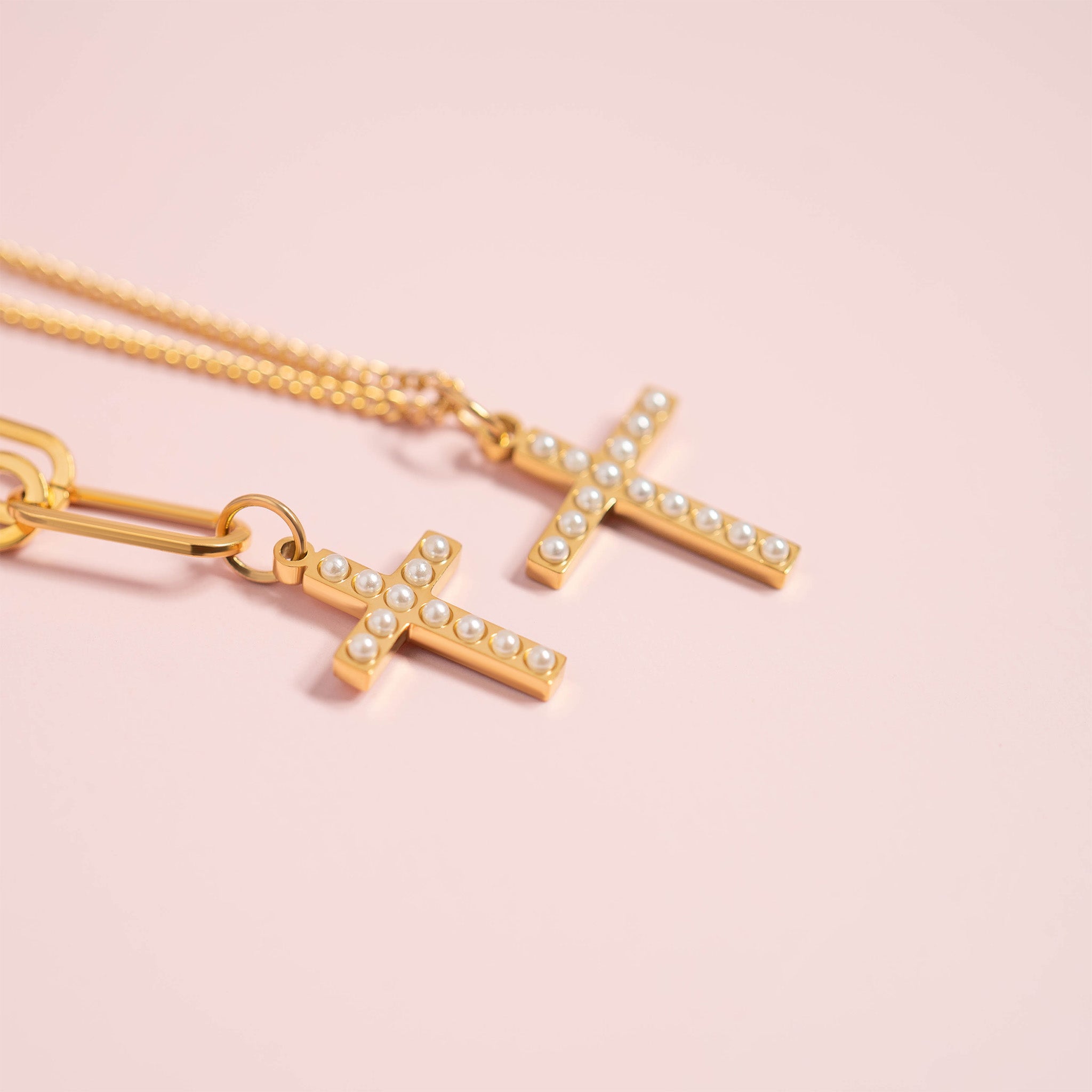 Gold Pearl Cross Charm – 18K Gold PVD Stainless Steel Hypoallergenic Jewelry