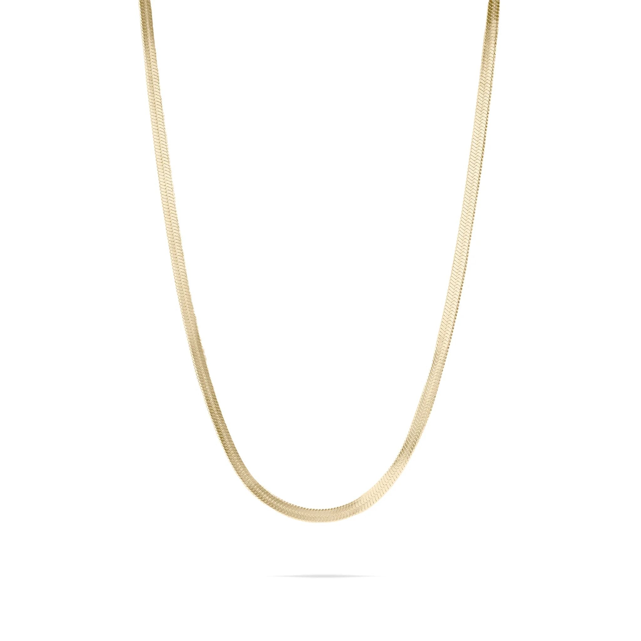 14K Gold Herringbone Necklace – 18 Inch Gold Filled Chain With Flat Link