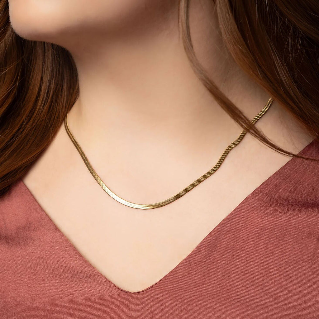 14K Gold Herringbone Necklace – 18 Inch Gold Filled Chain With Flat Link