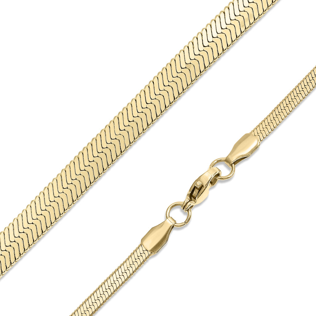 Herringbone Chain Necklace – 18K Gold Waterproof Flat Stainless Steel Jewelry
