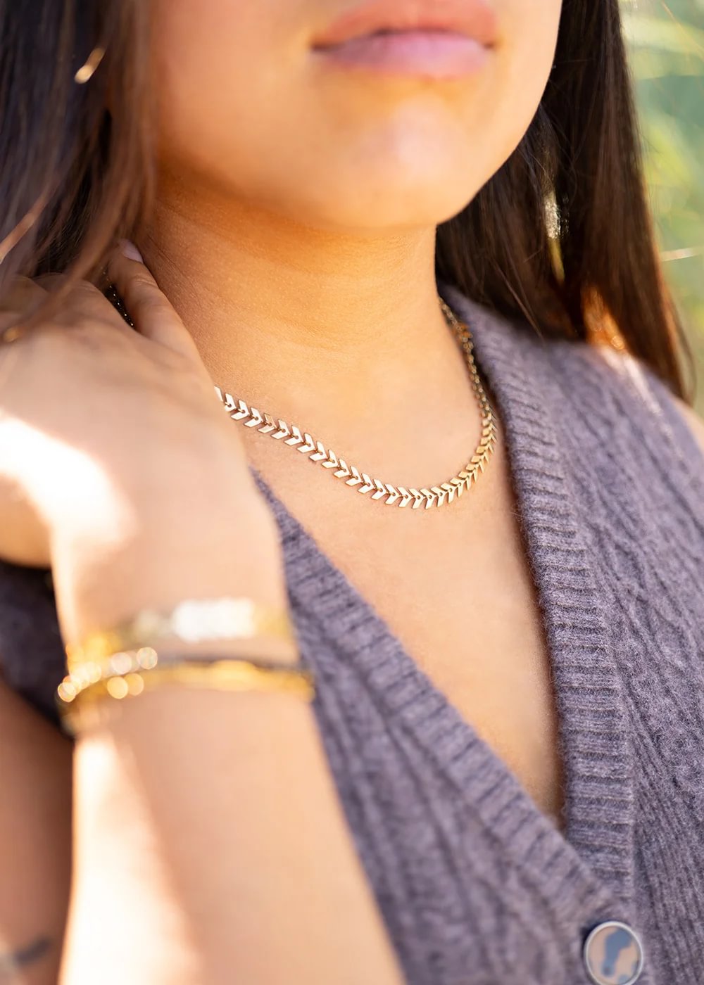Chevron Chain Necklace – 18K Gold PVD Stainless Steel | Adjustable Length, Hypoallergenic