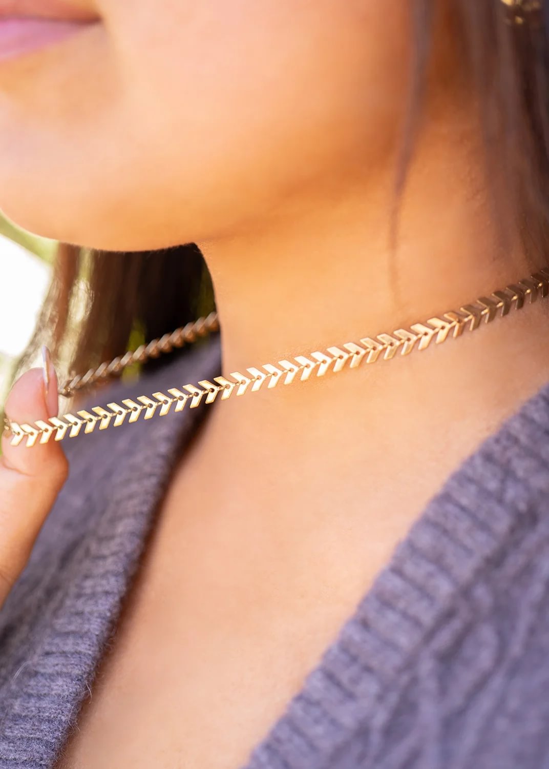 Chevron Chain Necklace – 18K Gold PVD Stainless Steel | Adjustable Length, Hypoallergenic
