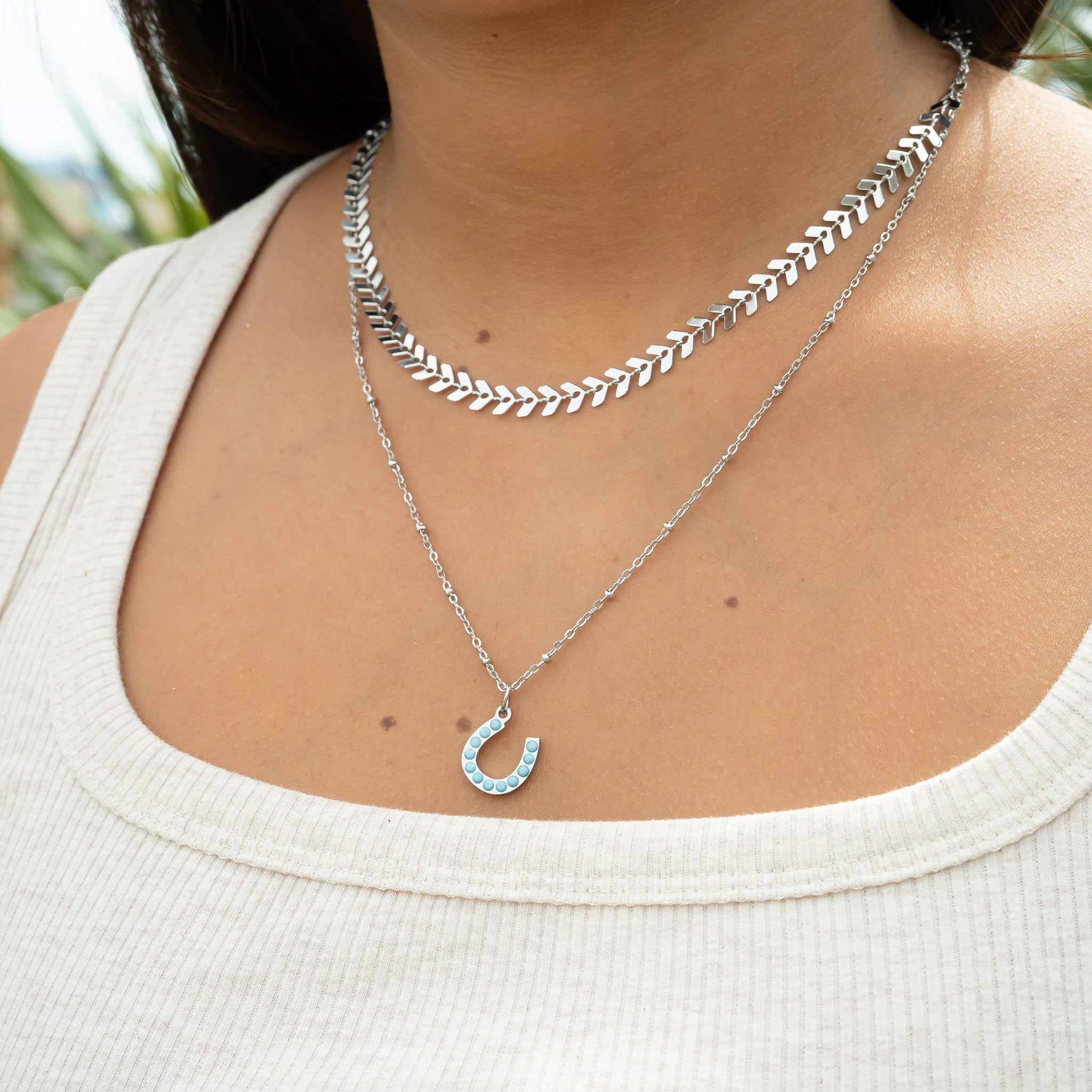 Horseshoe Charm – 18K Gold Stainless Steel Pendant With Turquoise Stone Accent