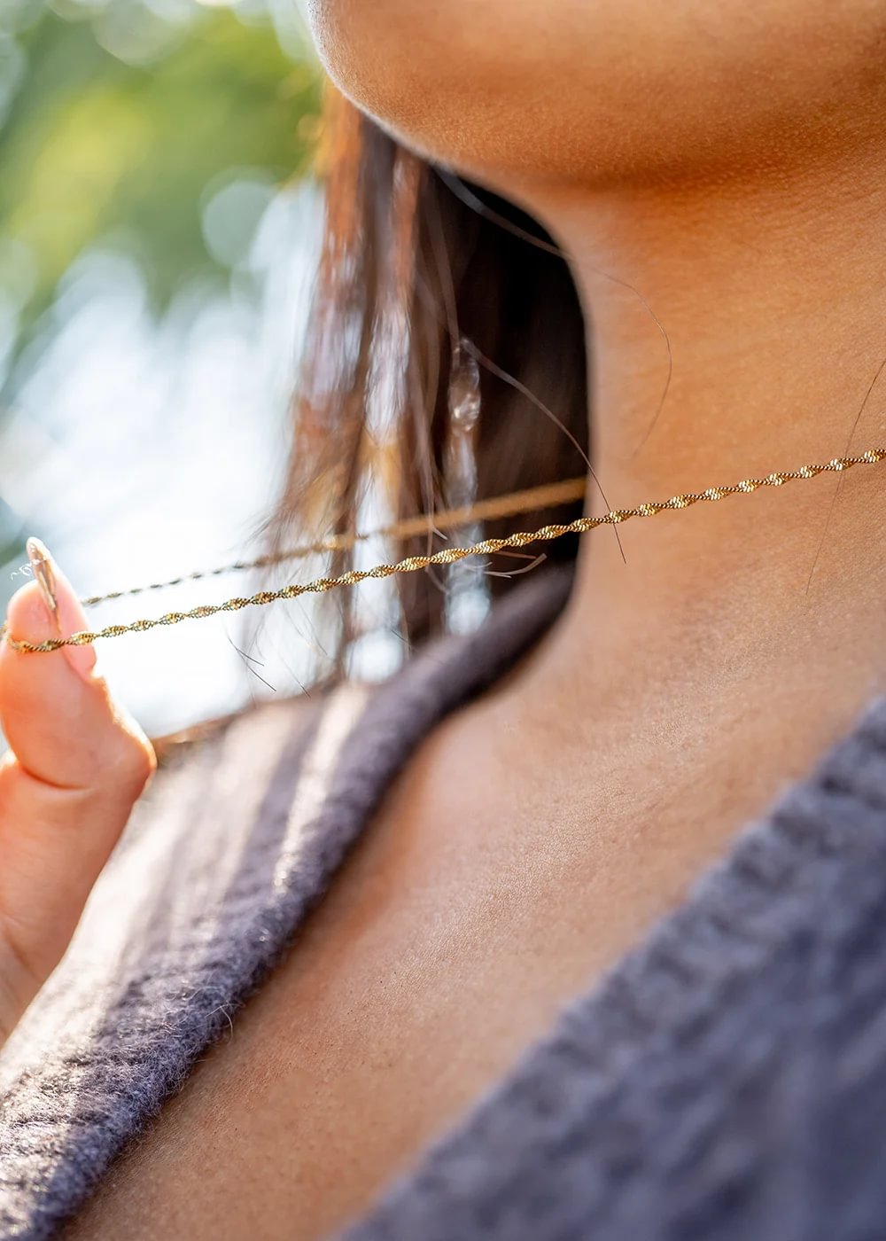 Singapore Chain Necklace – Gold Stainless Steel Delicate Woven Waterproof Jewelry