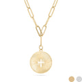 Sunburst Cross Necklace – 18K Gold Pendant On Adjustable Paperclip Chain