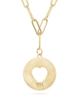 18K Gold PVD Stainless Steel Sunburst Heart Paperclip Pendant Necklace