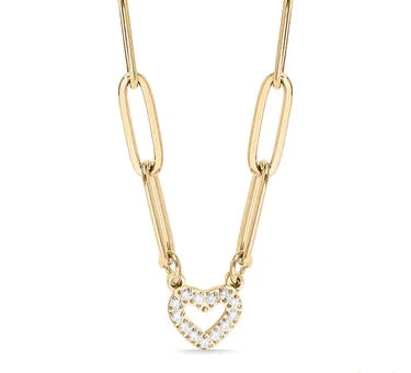18K Gold PVD Stainless Steel Stone "Heart" Paperclip Chain Necklace