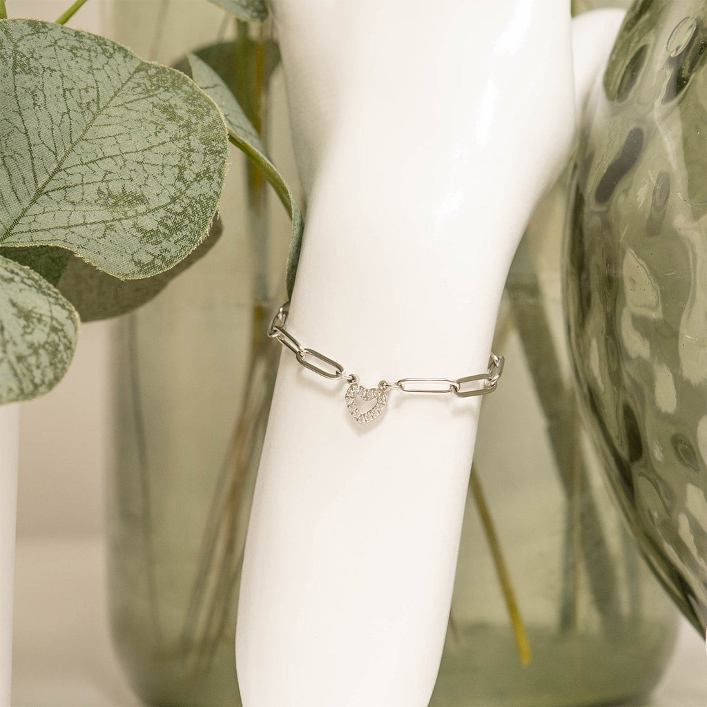 Gold Paperclip Bracelet – Adjustable Chain With Heart Charm & Sparkling Stone