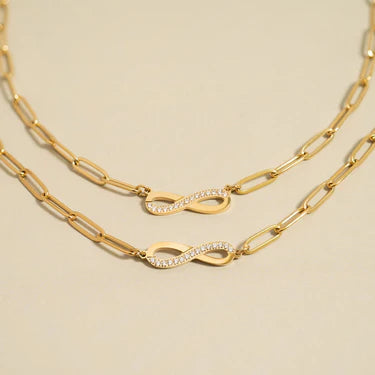 18K Gold PVD Stainless Steel Stone "Infinity" Paperclip Chain Bracelet