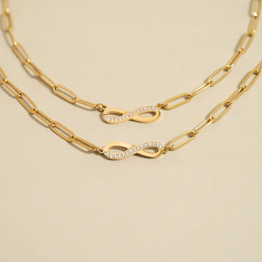 18K Gold PVD Stainless Steel Stone "Infinity" Paperclip Chain Necklace