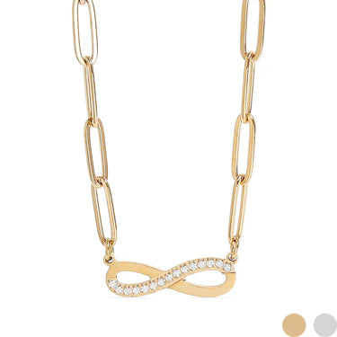 18K Gold PVD Stainless Steel Stone "Infinity" Paperclip Chain Necklace