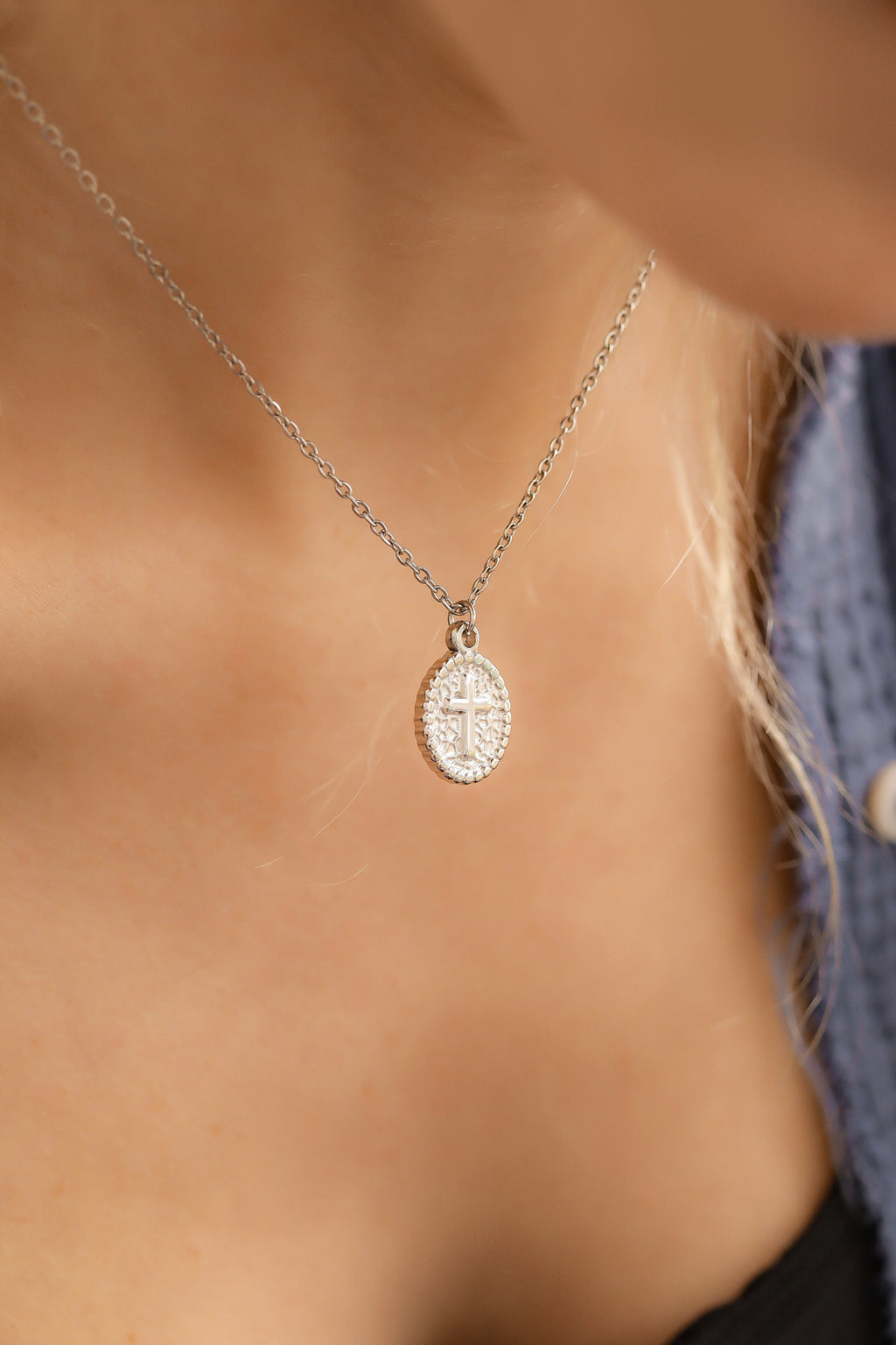 Gold Cross Charm – 18K Gold Plated Textured Medallion Pendant for Faith Jewelry