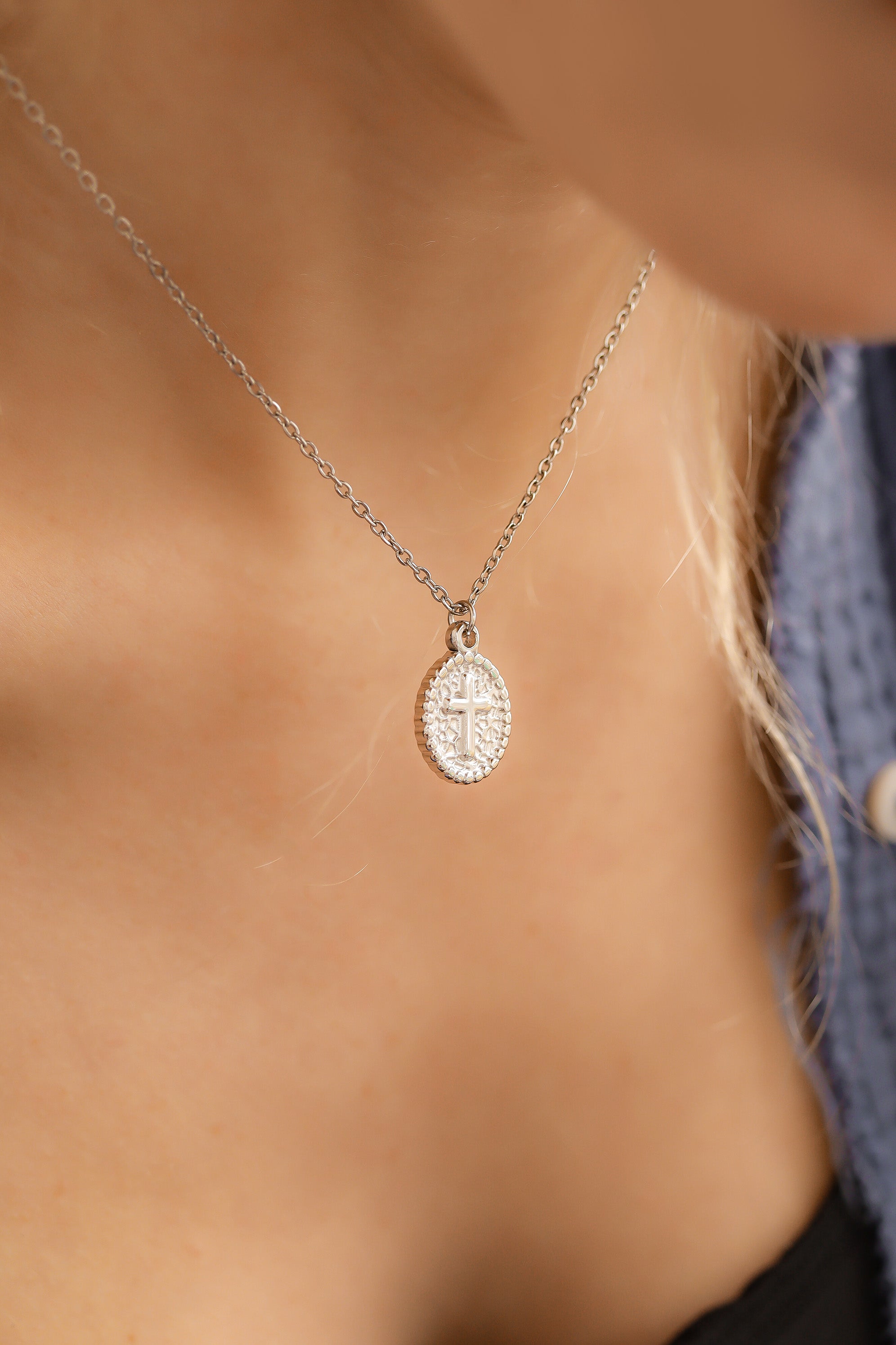 Gold Cross Charm – 18K Gold Plated Textured Medallion Pendant for Faith Jewelry
