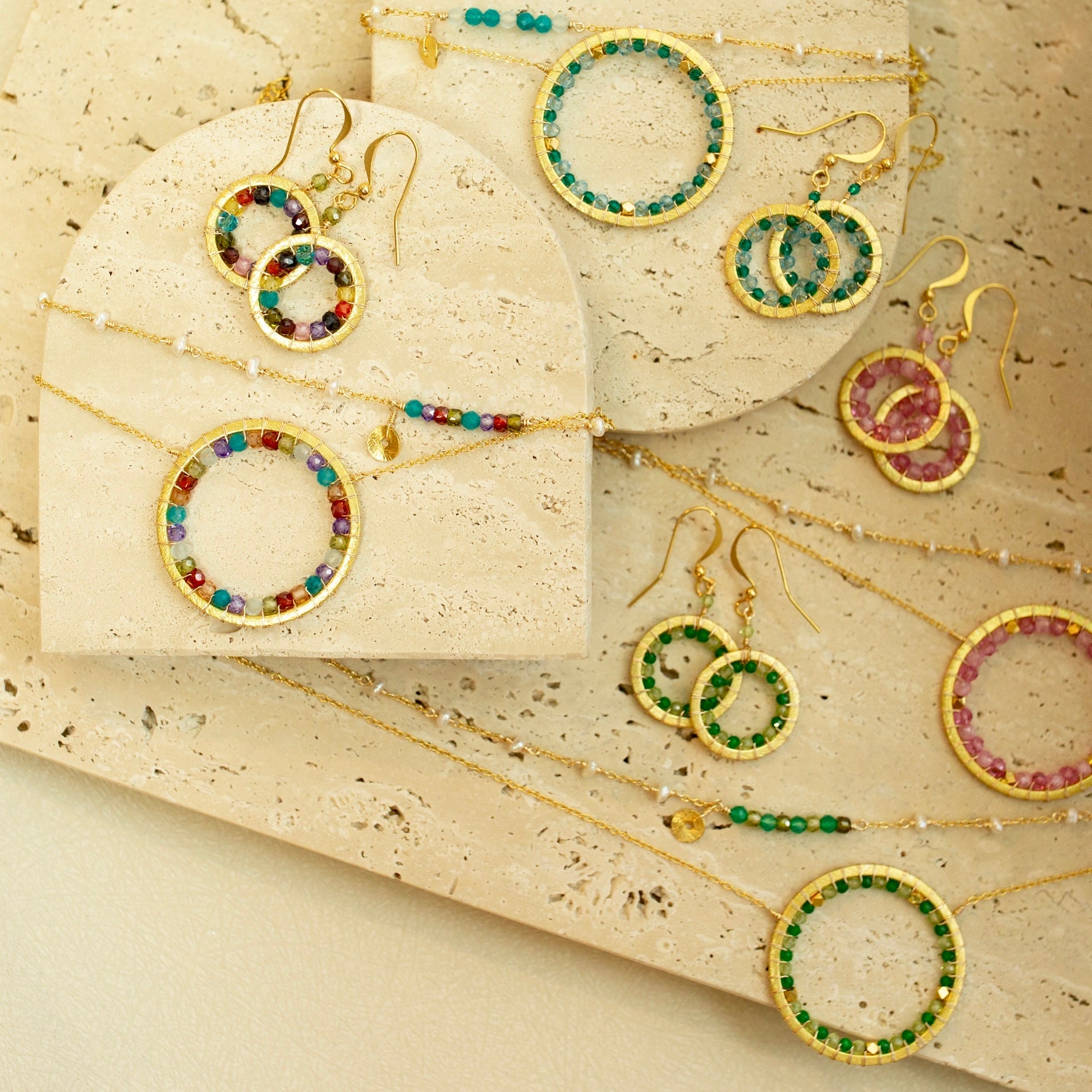Rainbow Gemstone Halo Necklace
