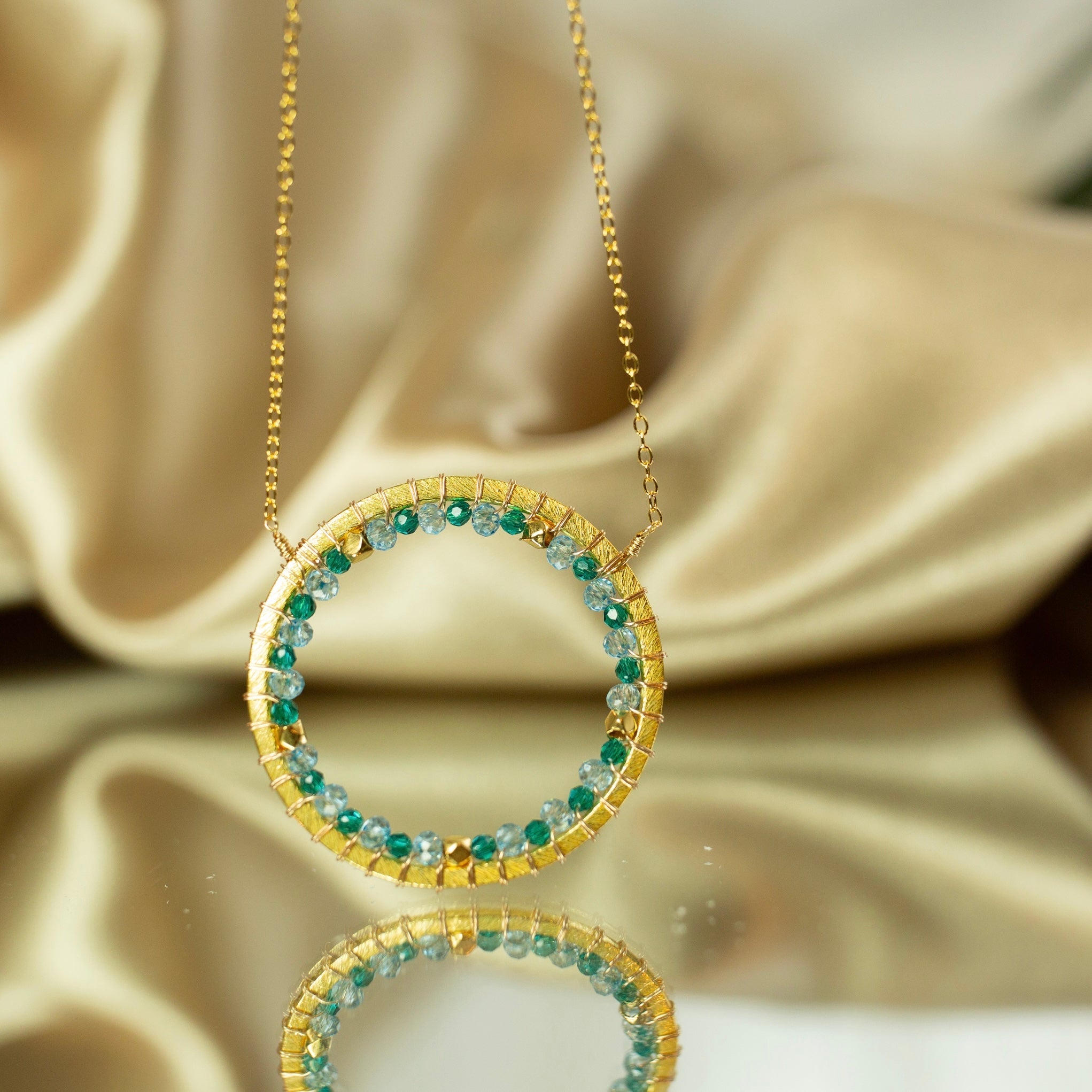 Halo Necklace | Handmade Gemstone Pendant - Adjustable Gold Chain Jewelry