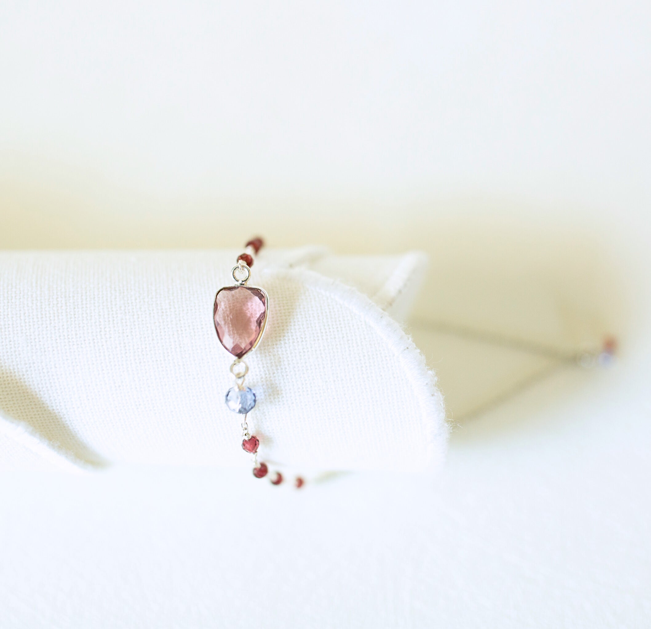Silver Bracelet – Handmade Italian Fine Silver With Faceted Gemstone Charm