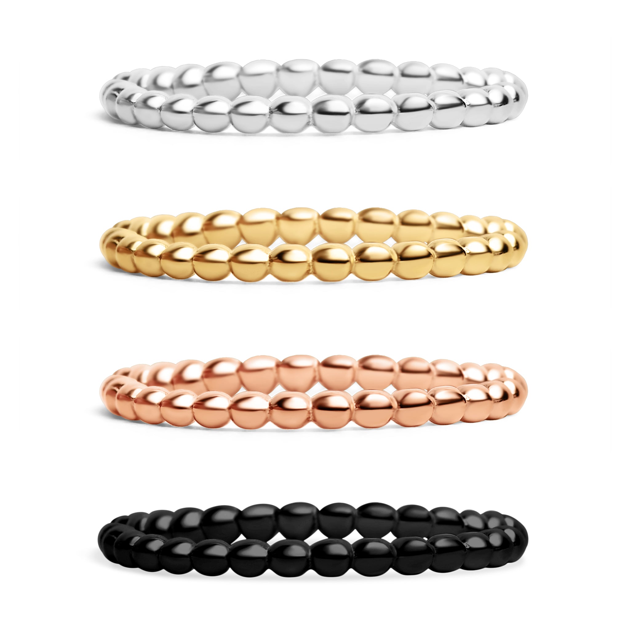 Gold Beaded Stacking Ring – Durable 18K Gold Stainless Steel Band