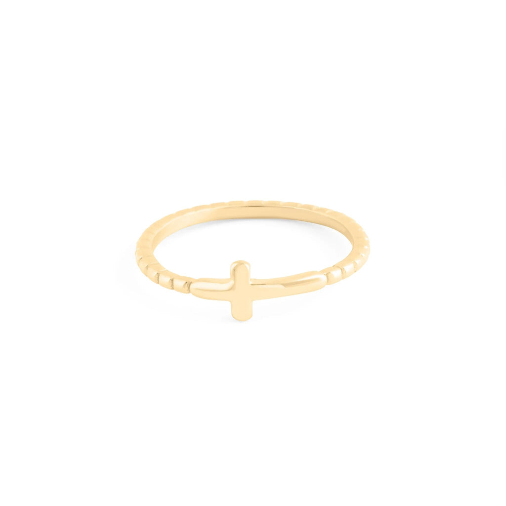 Wholesale Jewelry 14K Gold Filled Plus™ Beaded Cross Stacking Ring- Main