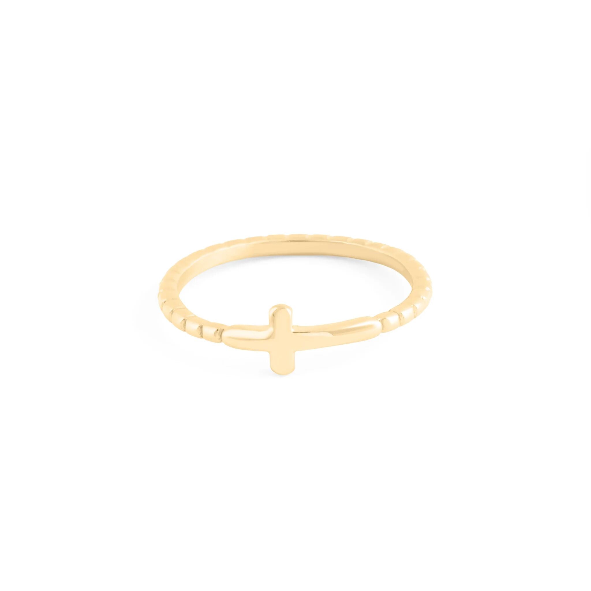 Wholesale Jewelry 14K Gold Filled Plus™ Beaded Cross Stacking Ring- Main