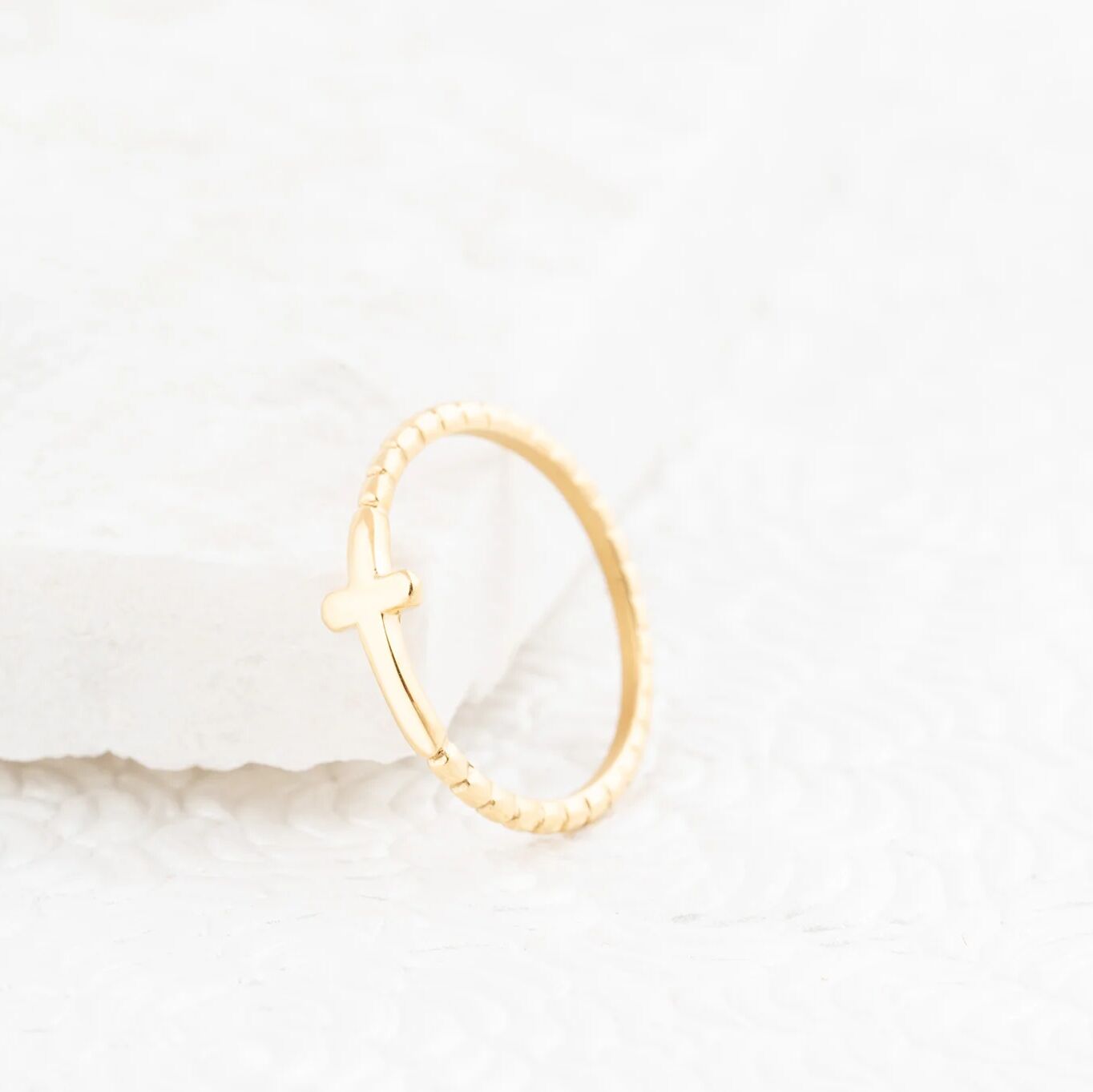 Wholesale Jewelry 14K Gold Filled Plus™ Beaded Cross Stacking Ring- Studio