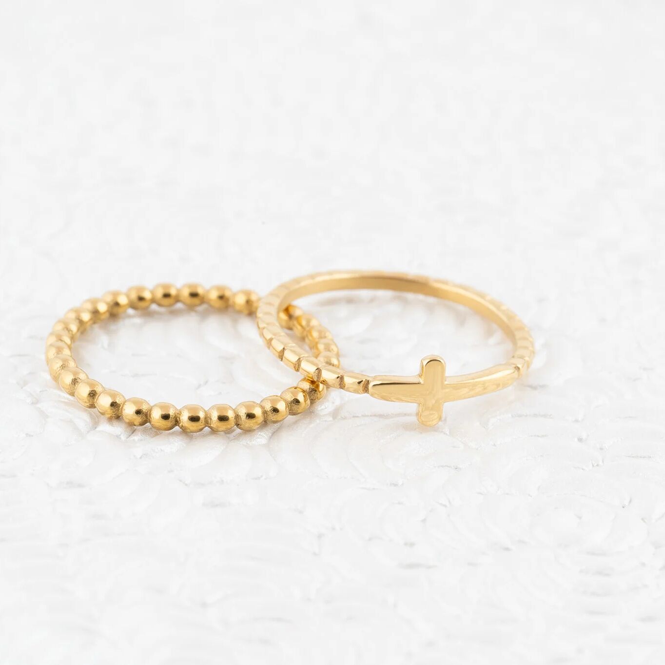Wholesale Jewelry 14K Gold Filled Plus™ Beaded Cross Stacking Ring- Studio