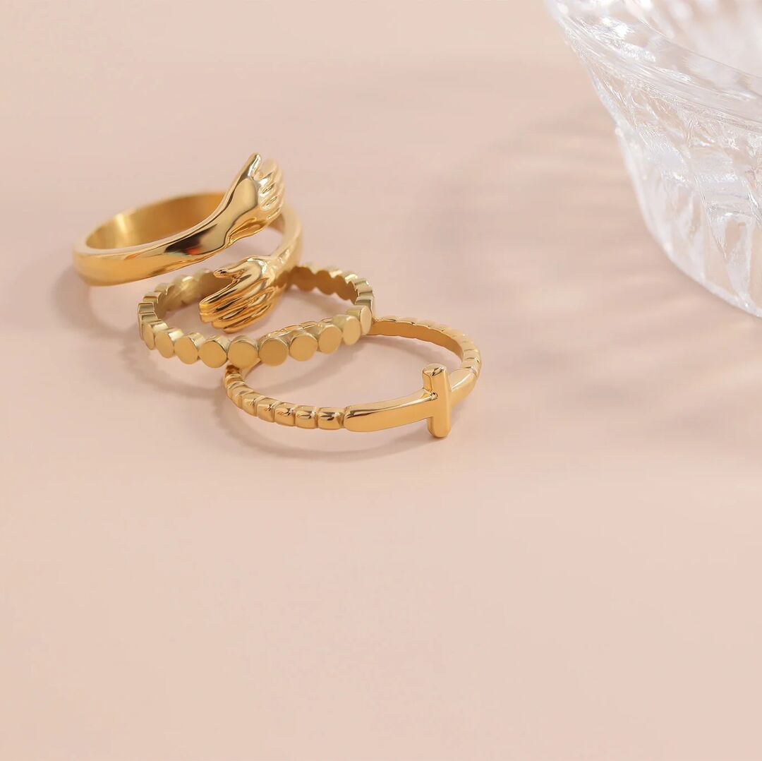 Beaded Cross Stacking Ring – 18K Gold Tarnish Resistant Stainless Steel Jewelry