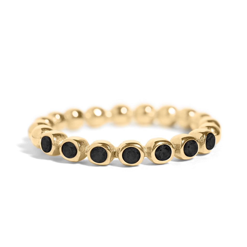 18K Gold Stacking Ring – Beaded Stainless Steel CZ Band, Hypoallergenic Jewelry
