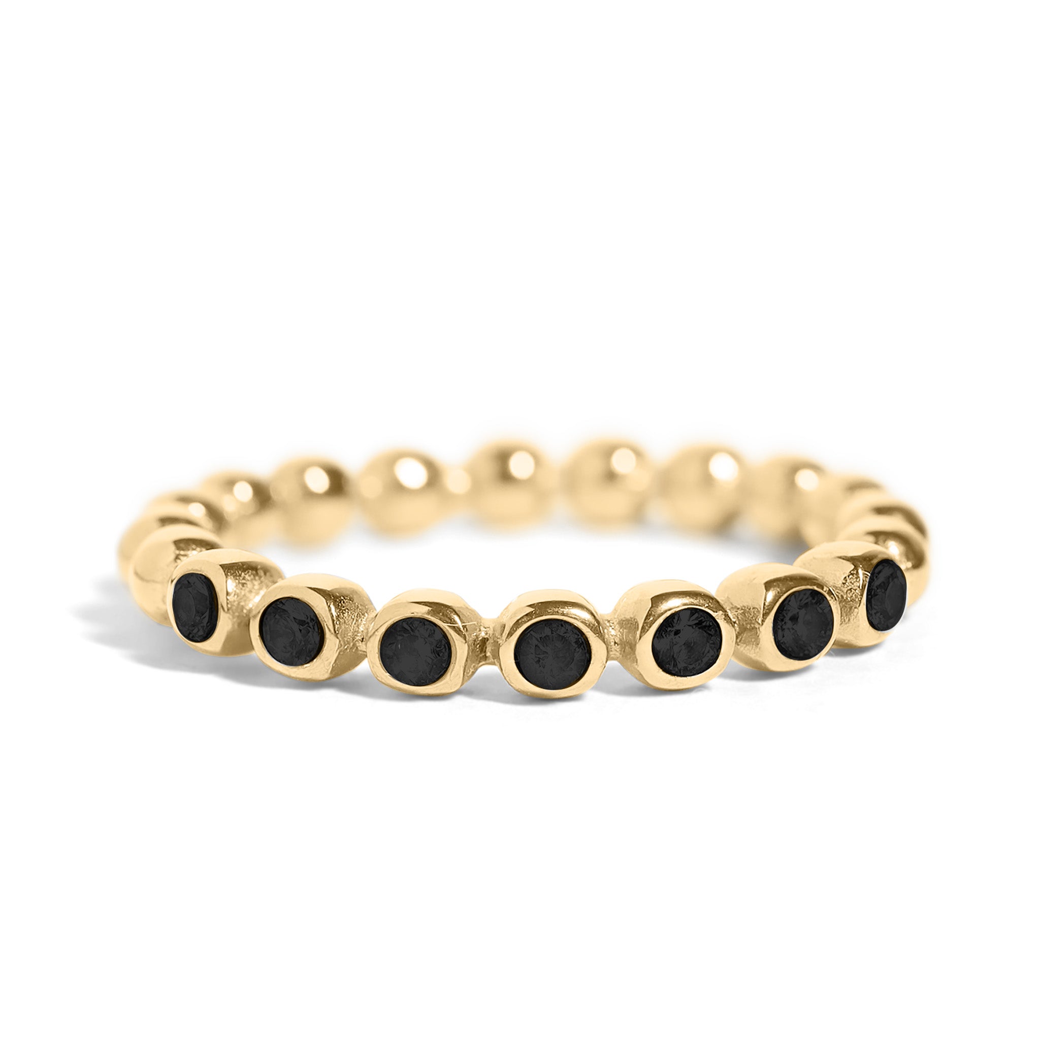18K Gold Stacking Ring – Beaded Stainless Steel CZ Band, Hypoallergenic Jewelry