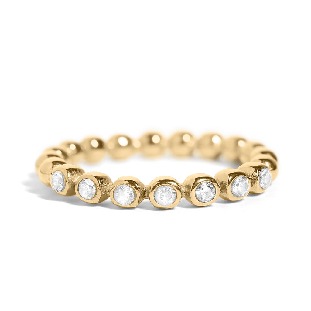 18K Gold Stacking Ring – Beaded Stainless Steel CZ Band, Hypoallergenic Jewelry