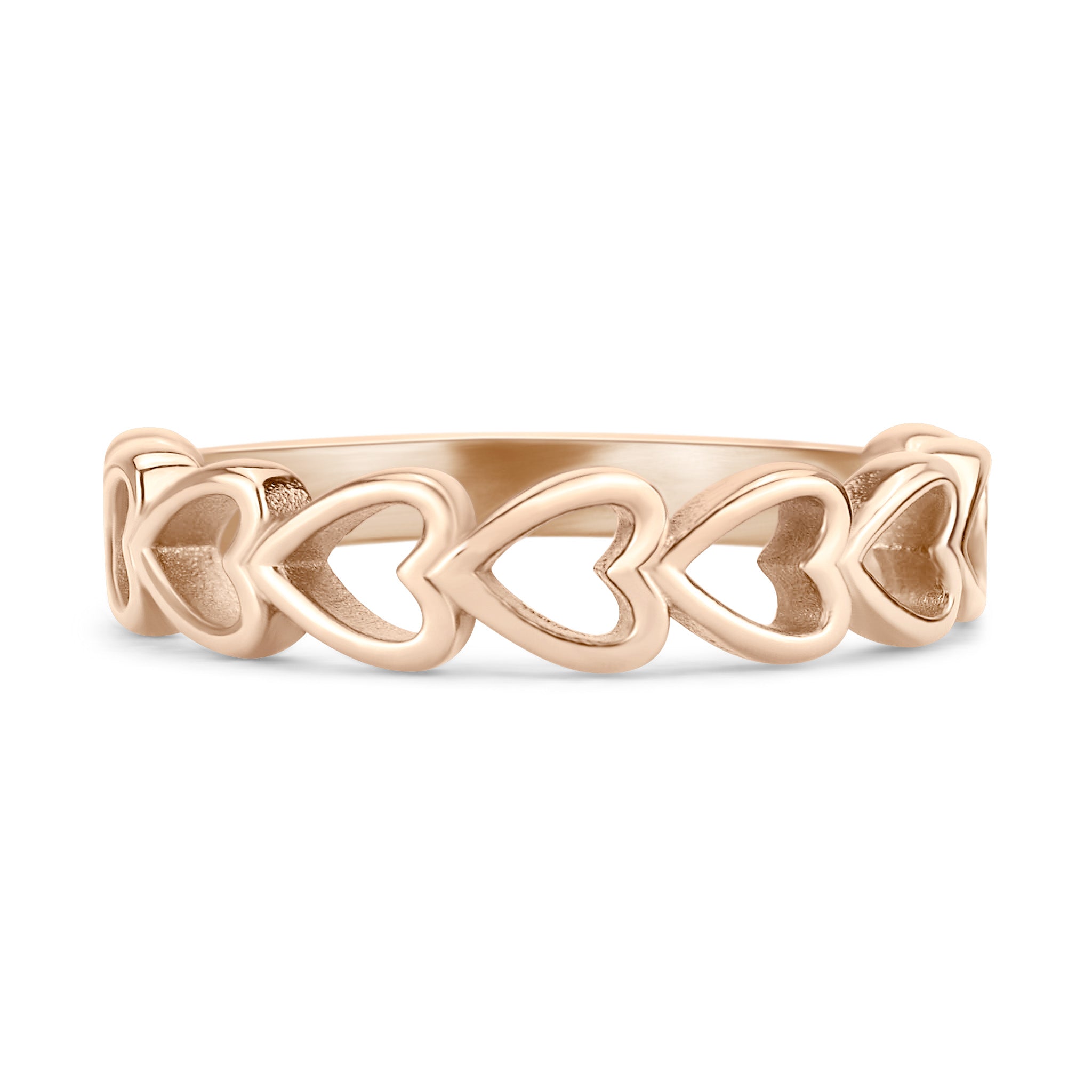 A gold ring with a row of heart-shaped cutouts arranged in a circular pattern.