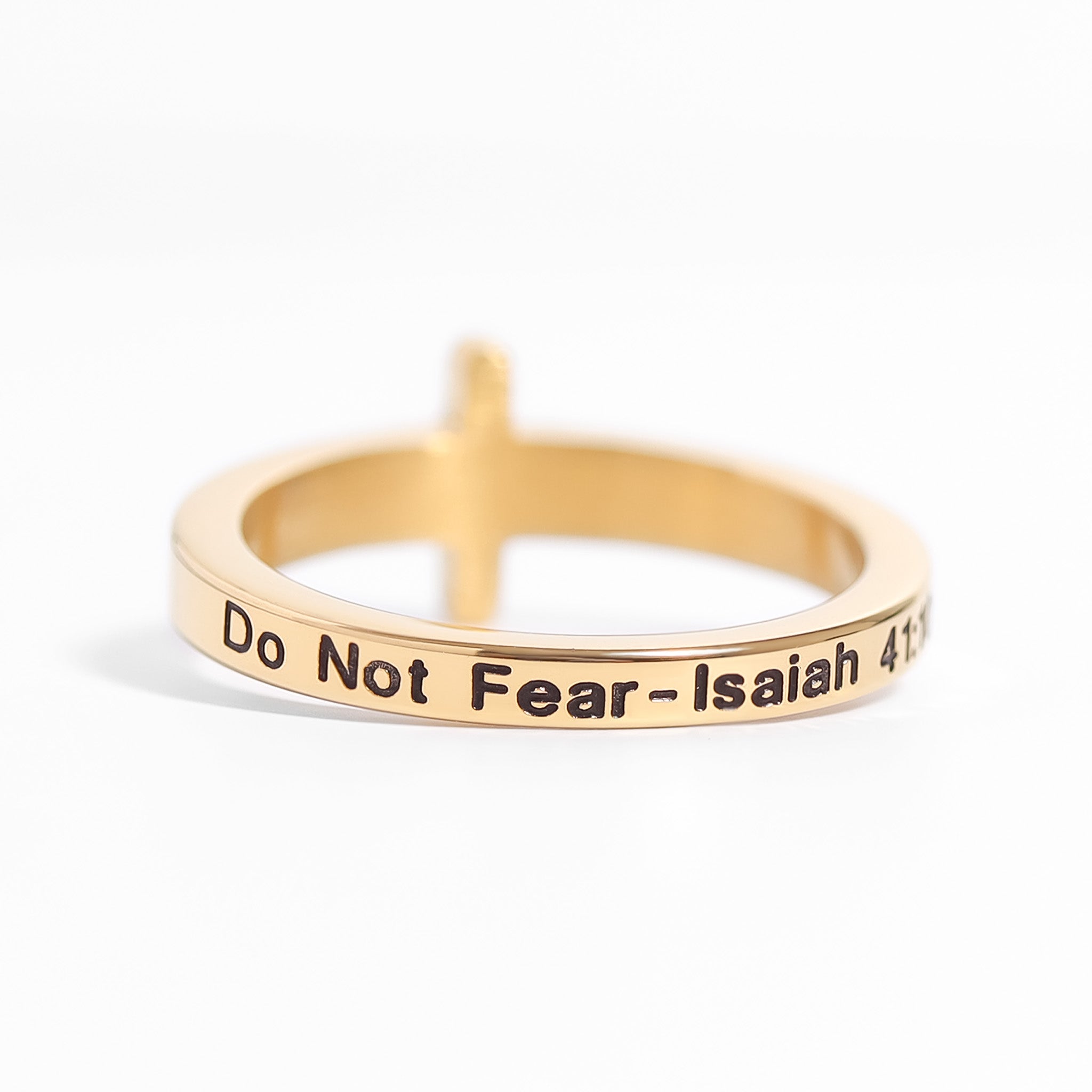 Gold Stacking Ring – 18K Gold Plated Cross With CZ Stones & Engraved Message