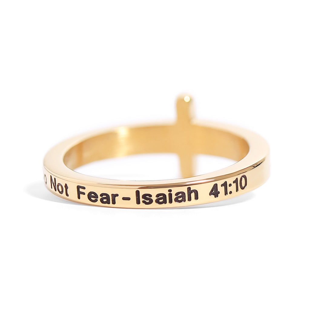 Gold Stacking Ring – 18K Gold Plated Cross With CZ Stones & Engraved Message