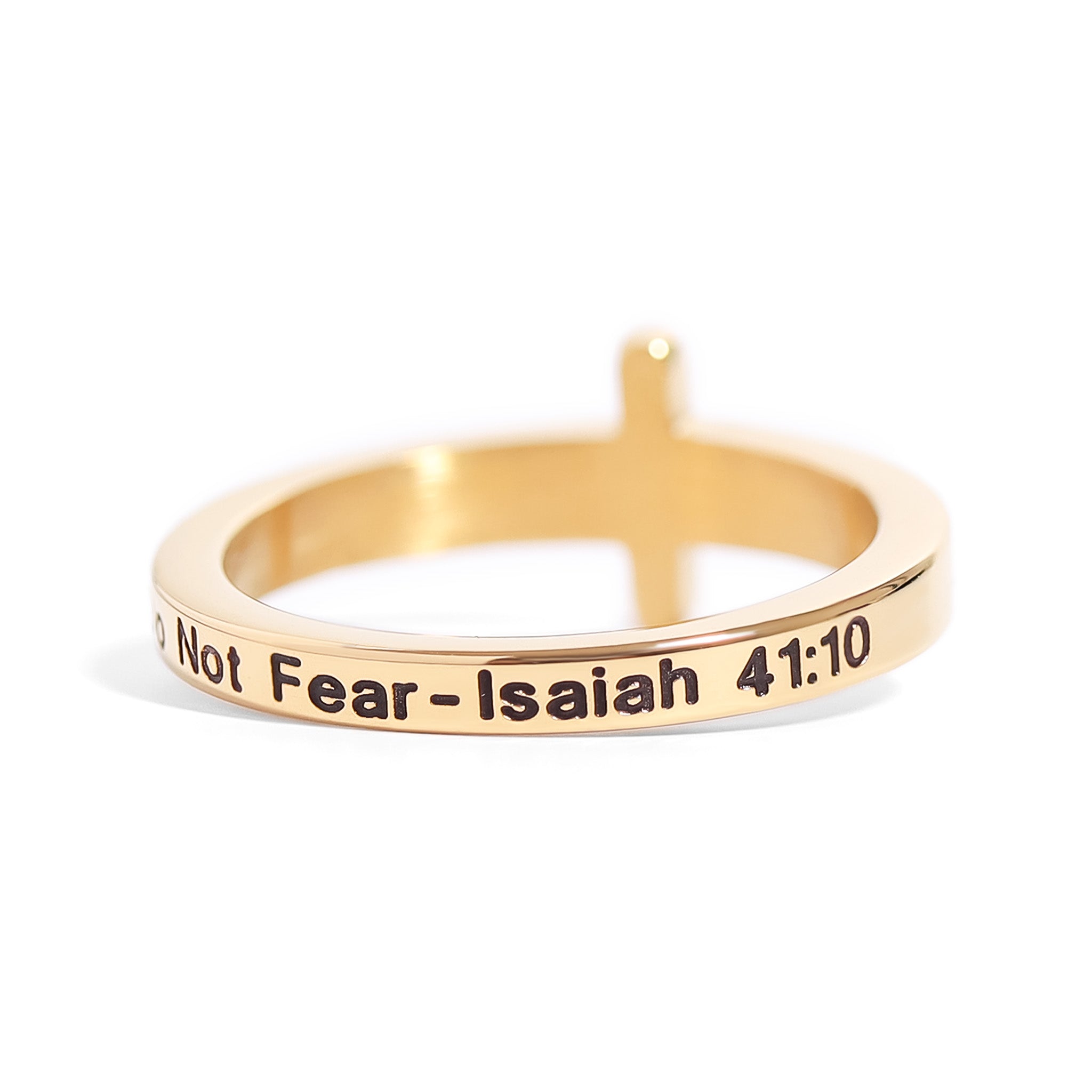 Gold Stacking Ring – 18K Gold Plated Cross With CZ Stones & Engraved Message